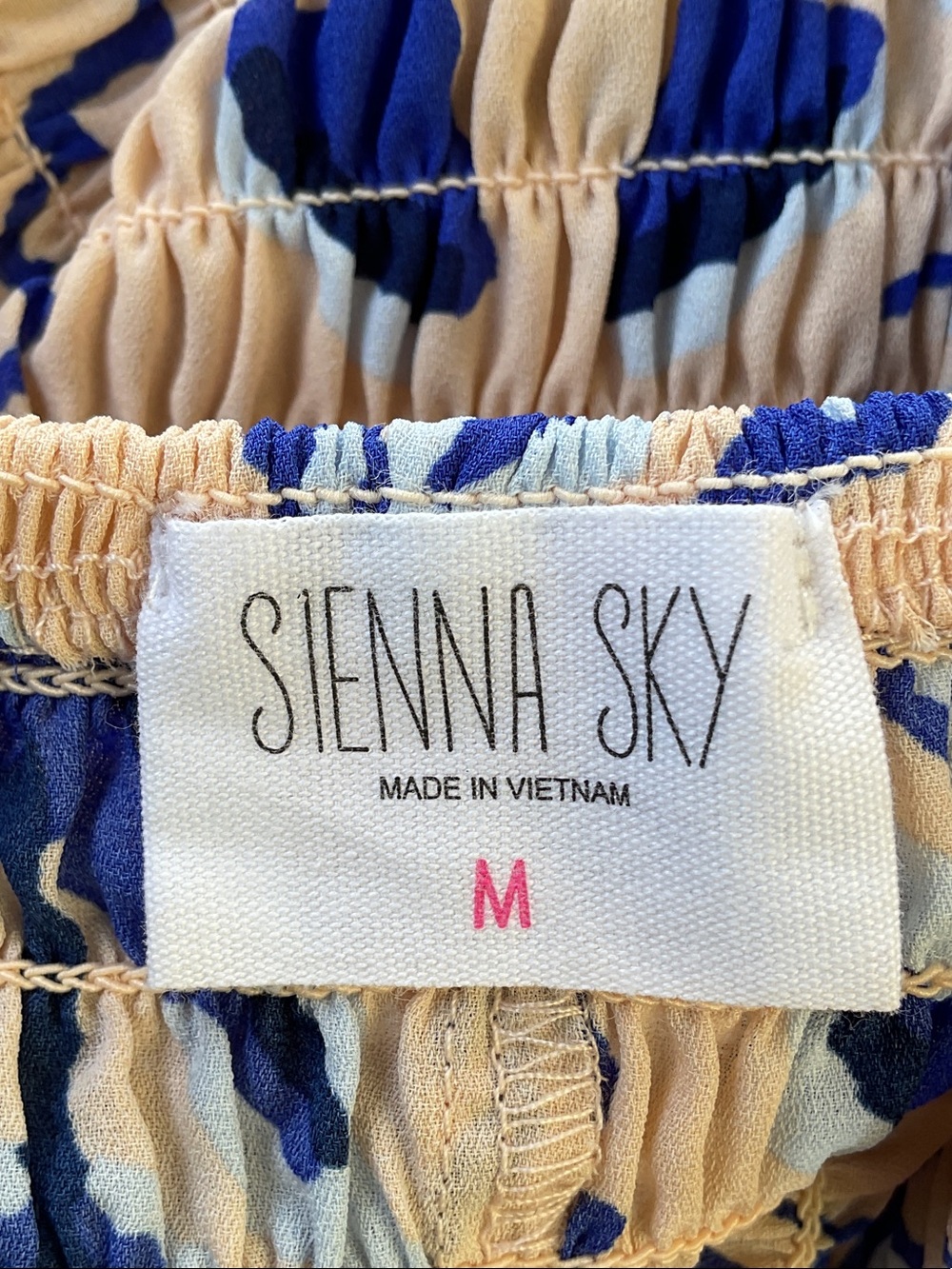 Sienna Sky Beige Crop Top with Bold Blue Floral Print, Size M - Picture 2 of 5